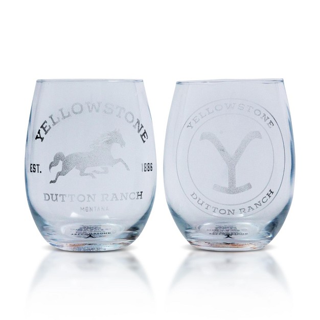 Silver Buffalo Yellowstone Dutton Ranch 20 ounce Stemless Wine Glasses Set Of 2