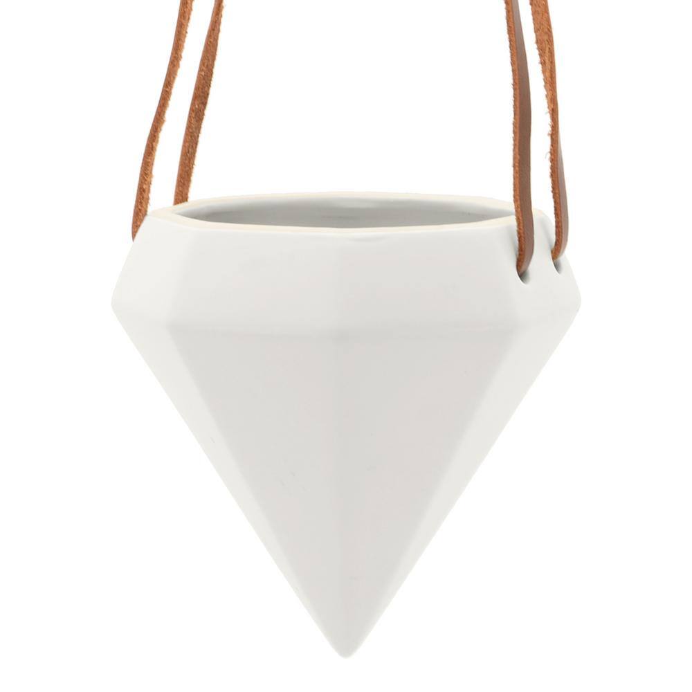 Arcadia Garden Products Diamond 4-12 in. x 4-12 in. Matte White Ceramic Hanging Planter AP13W