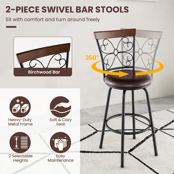 Costway Set of 2 24/30 Inch Adjustable Swivel Barstools Metal Dining