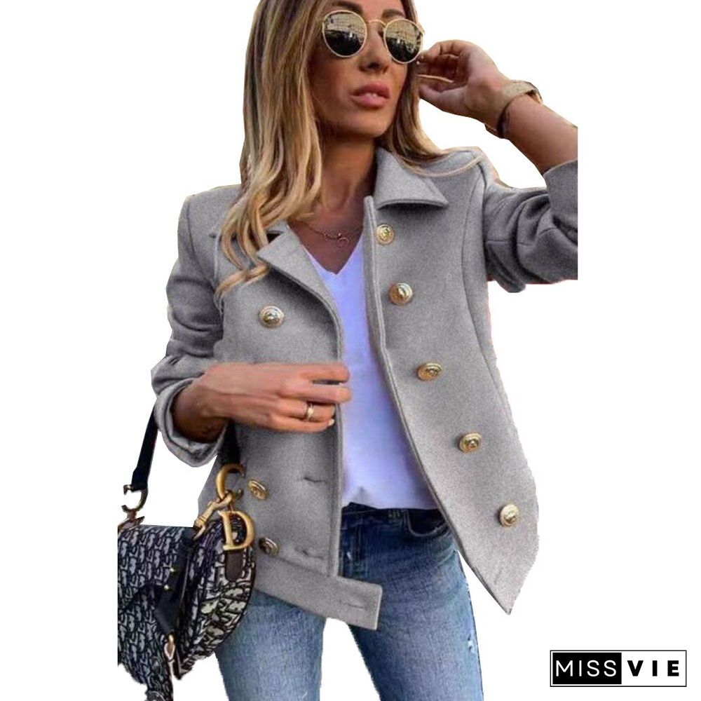 Fashion Winter Jacket Women Slim Long-sleeved Double-breasted Suit Collar Woolen Coat Tweed Jacket