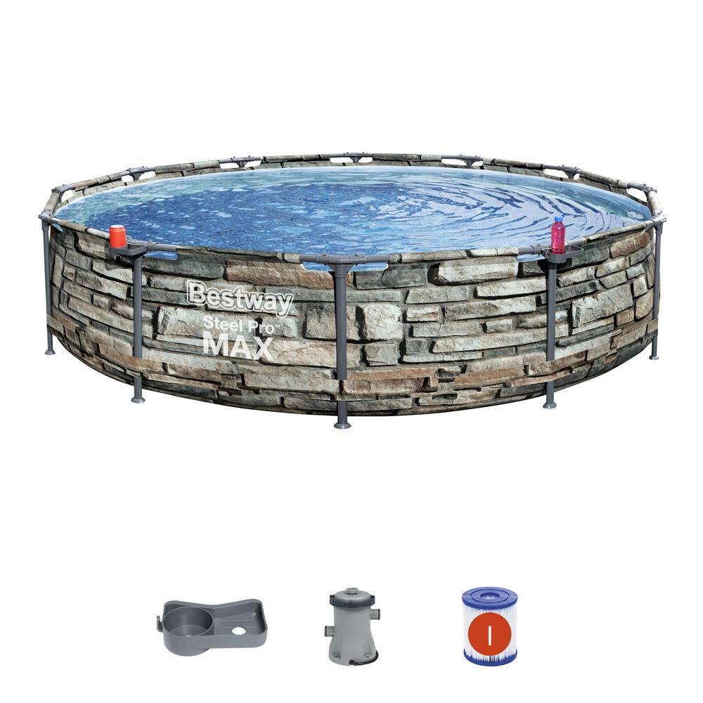 Bestway 56817E 12 ft. x 30 in. Steel Pro Max Round Above Ground Swimming Pool with Pump 56817E-BW