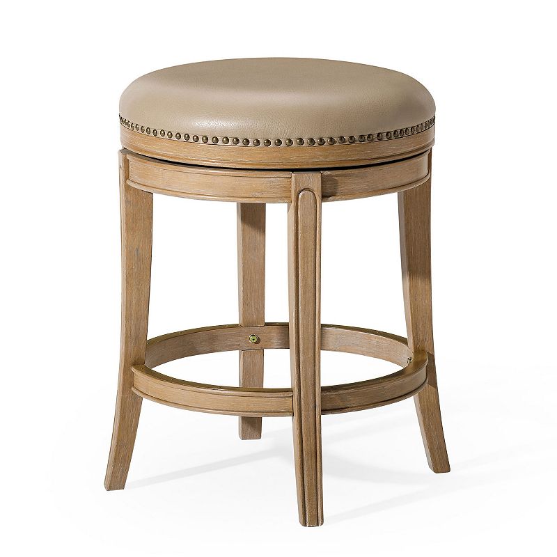 Maven Lane Alexander Backless Counter Stool， Weathered Oak Finish W/ Avanti Bone Vegan Leather