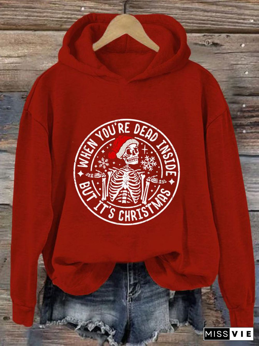 Women's When You're Dead Inside But It's Christmas Print Hooded Sweatshirt