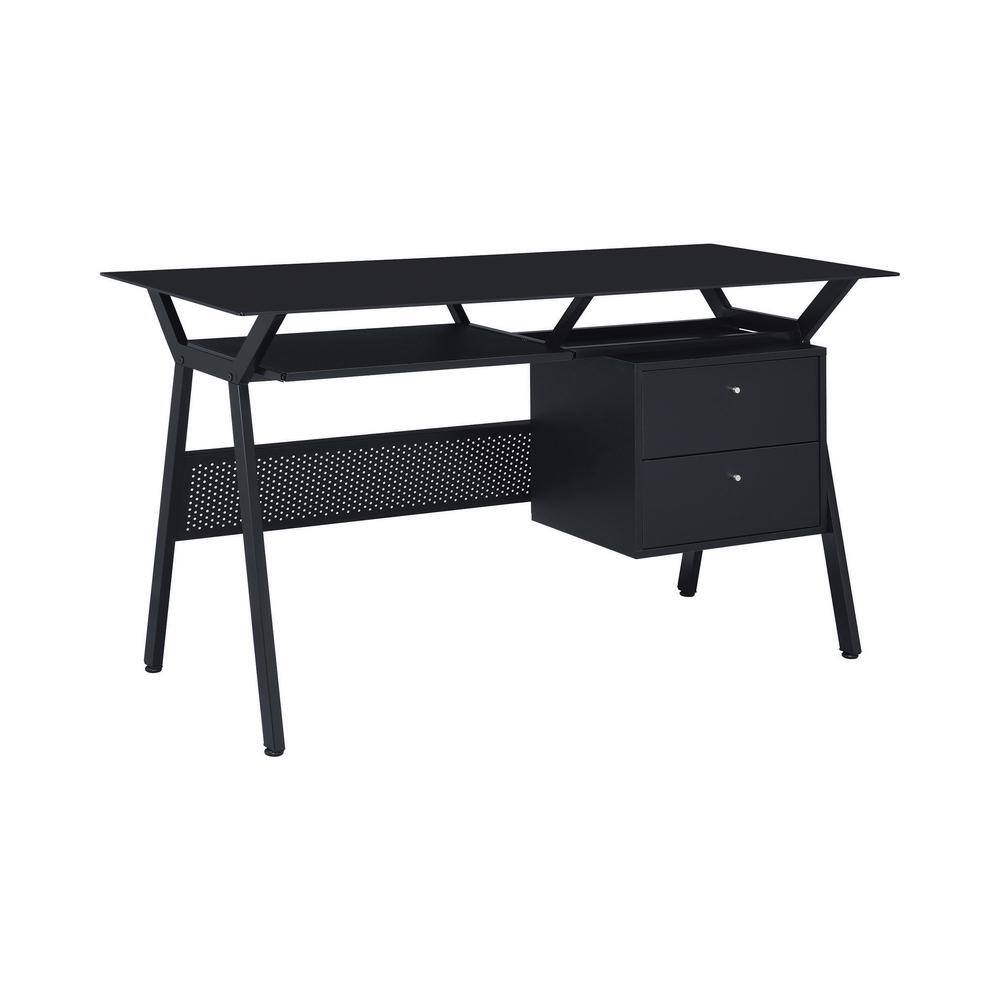 Coaster Home Furnishings Weaving 55 in. Rectangular Black 2-Drawer Computer Desk with Keyboard Tray 800436