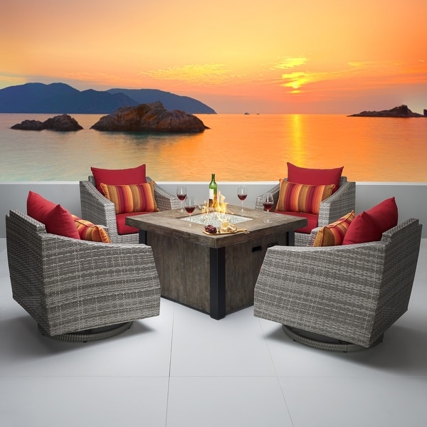 Cannes 5 Piece Sunbrella Outdoor Patio Motion Fire Chat Set