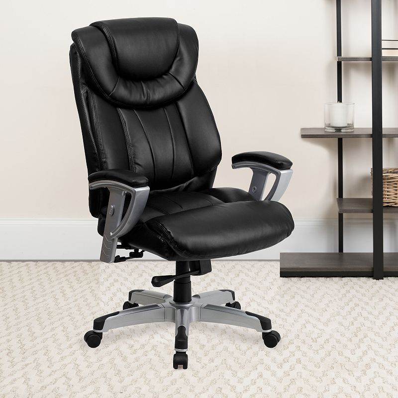 Emma and Oliver 400 lb. Big and Tall High Back Black Fabric Ergonomic Office Chair-Silver Arms