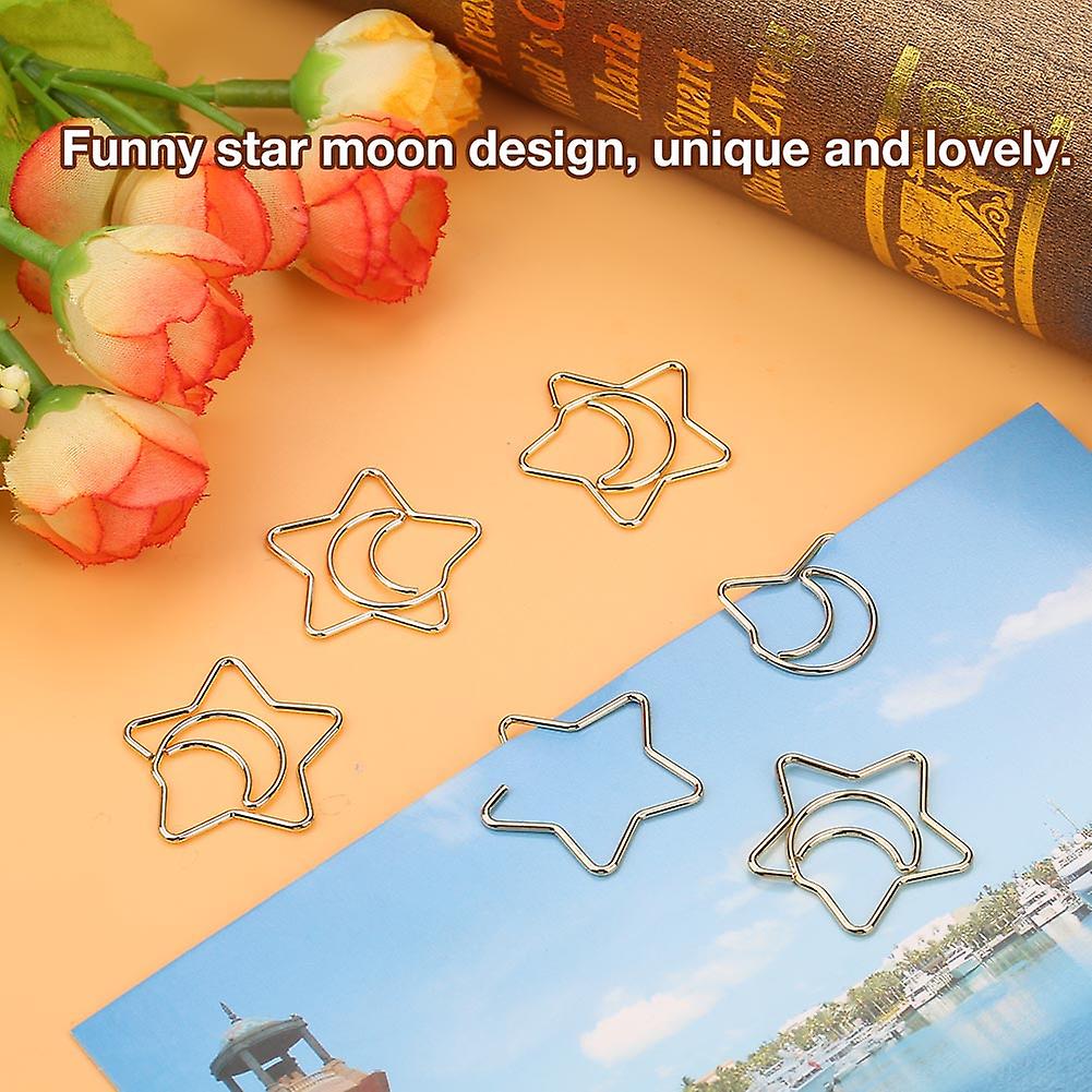 10pcs Plastic Coated Electroplating Star Moon Paper Clips Funny Bookmark Marking Clips Gold