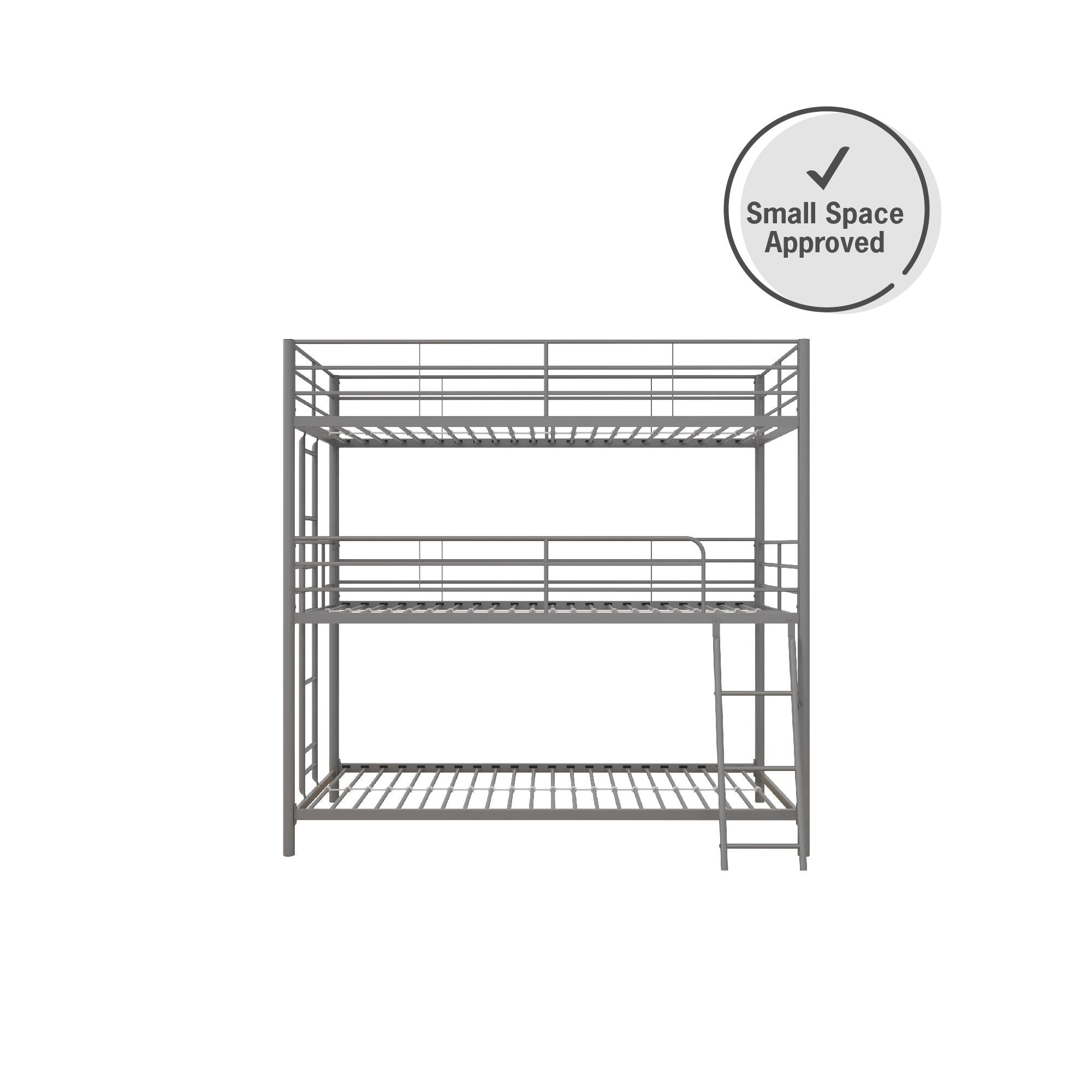 DHP Everleigh Triple Metal Bunk Bed, Twin/Twin/Twin, Bed for Kids, Silver