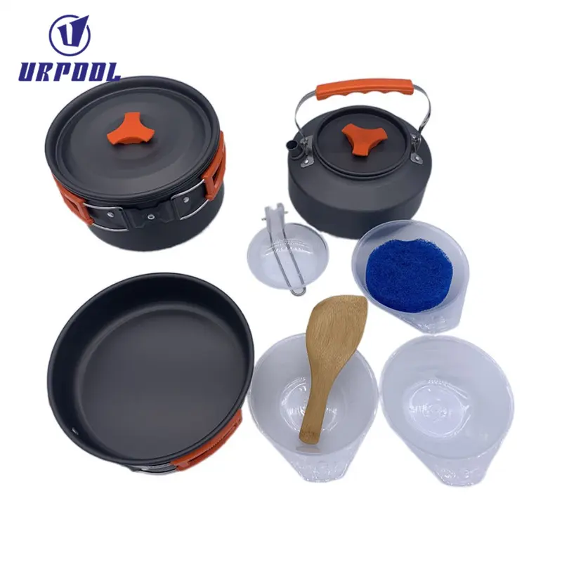 Foldable Outdoor pan Tableware Family Travel Picnic Cooker Team Hiking Equipment Set Non Stick Pot Pan for Backpacking Outdoor