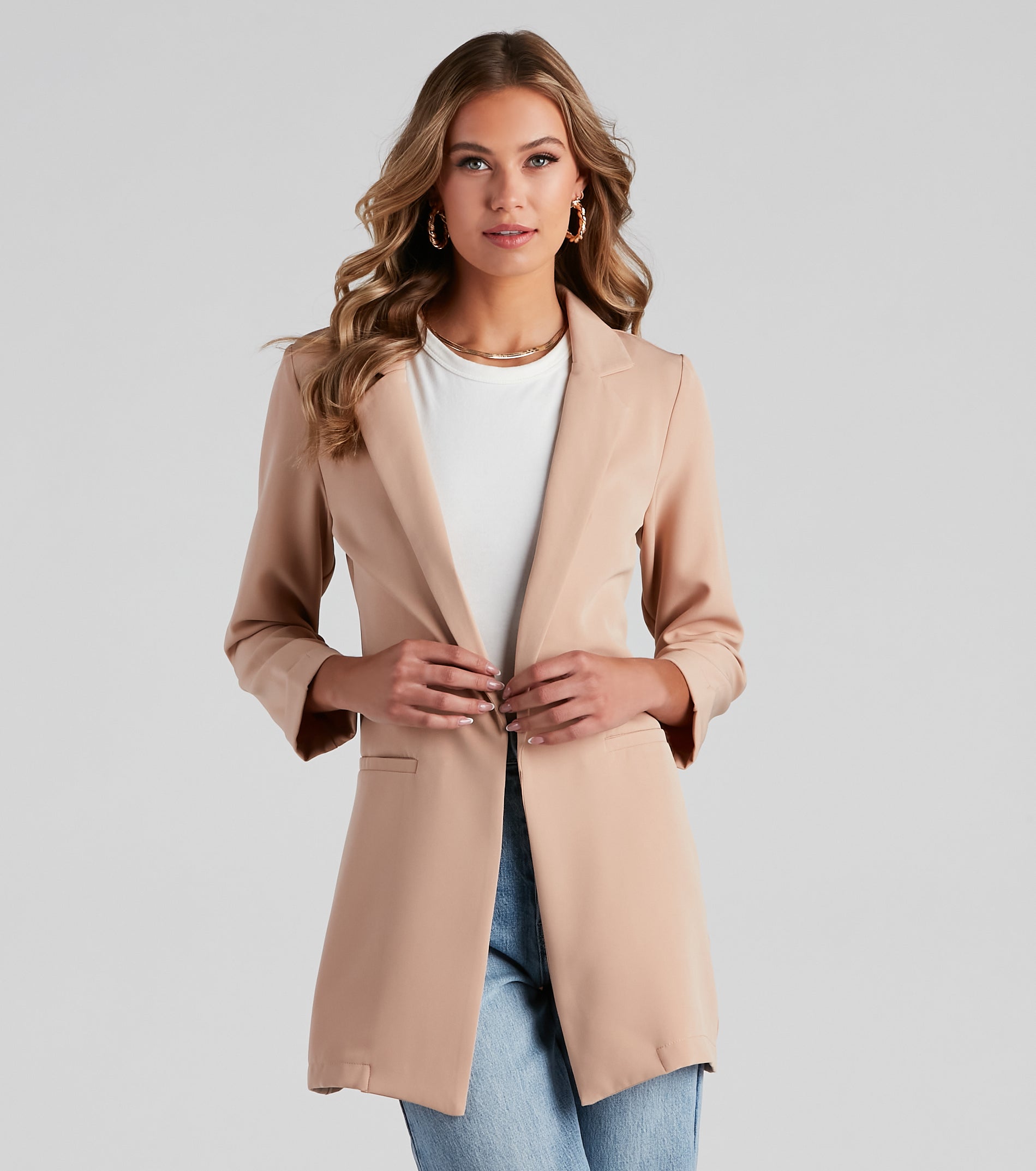 Biz Call 3/4 Sleeve Boyfriend Blazer