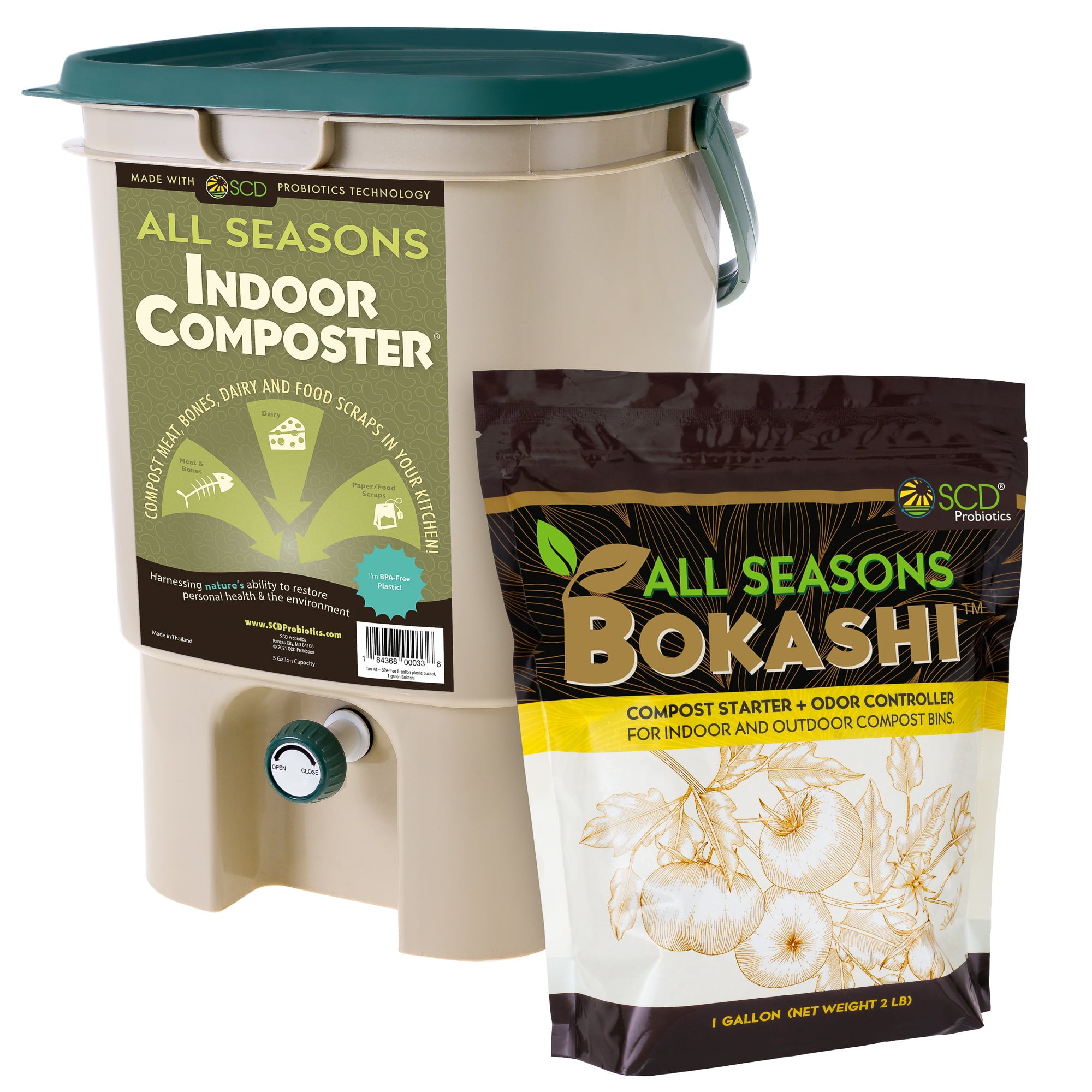 All Seasons Indoor Composter Kit - With All Seasons Bokashi - Tan