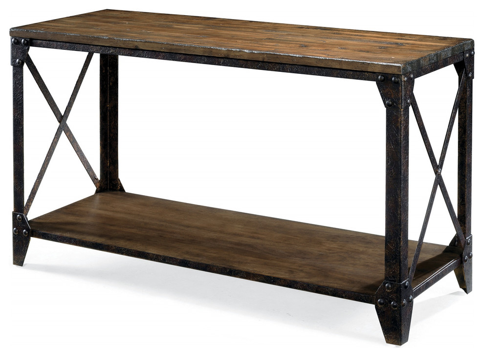 Emma Mason Signature Woodmage Rectangular Sofa Table in Distressed Natural Pine   Industrial   Console Tables   by Emma Mason  Houzz