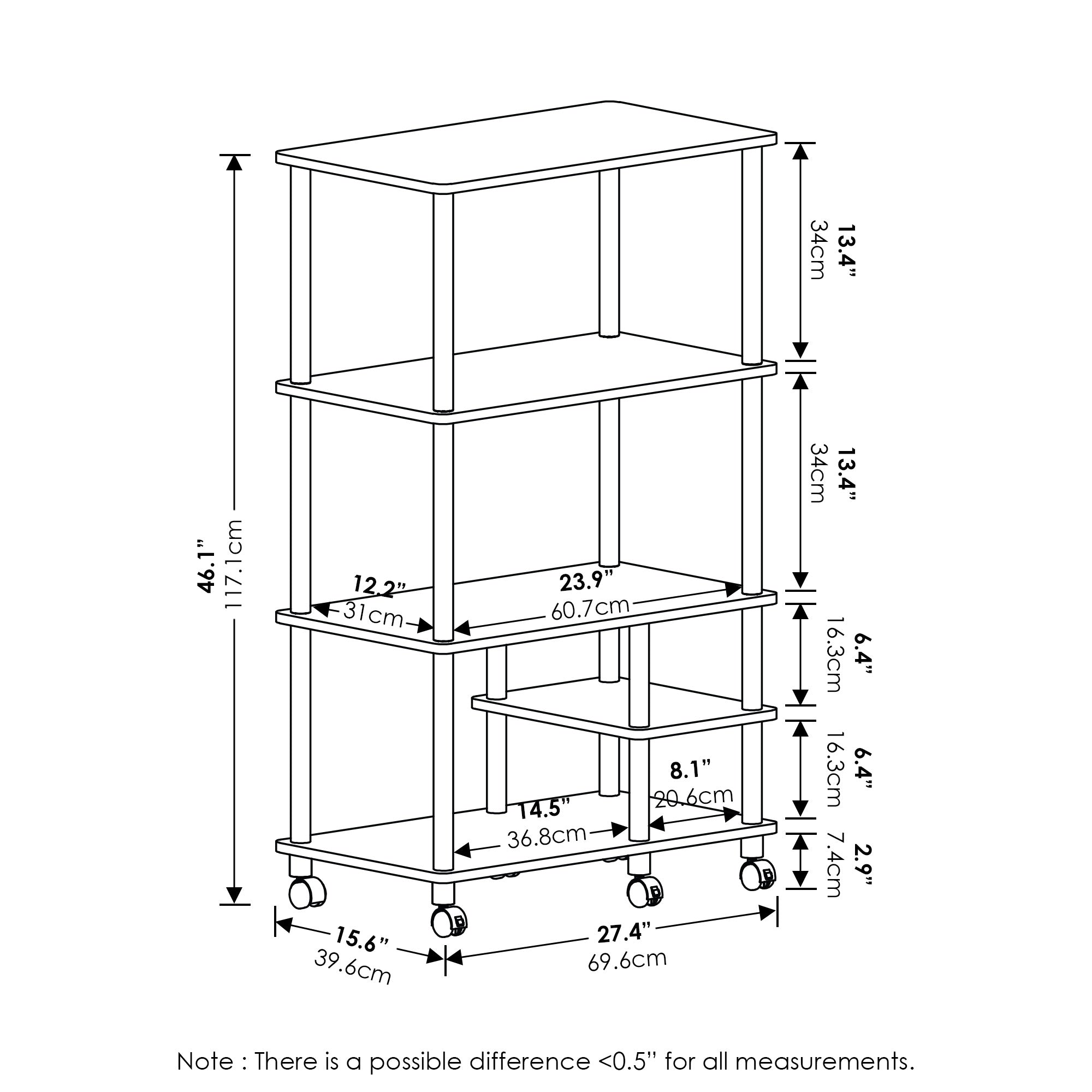 Furinno Turn-N-Tube 4-Tier Toolless Kitchen Storage Shelf Cart， Amber Pine/Black