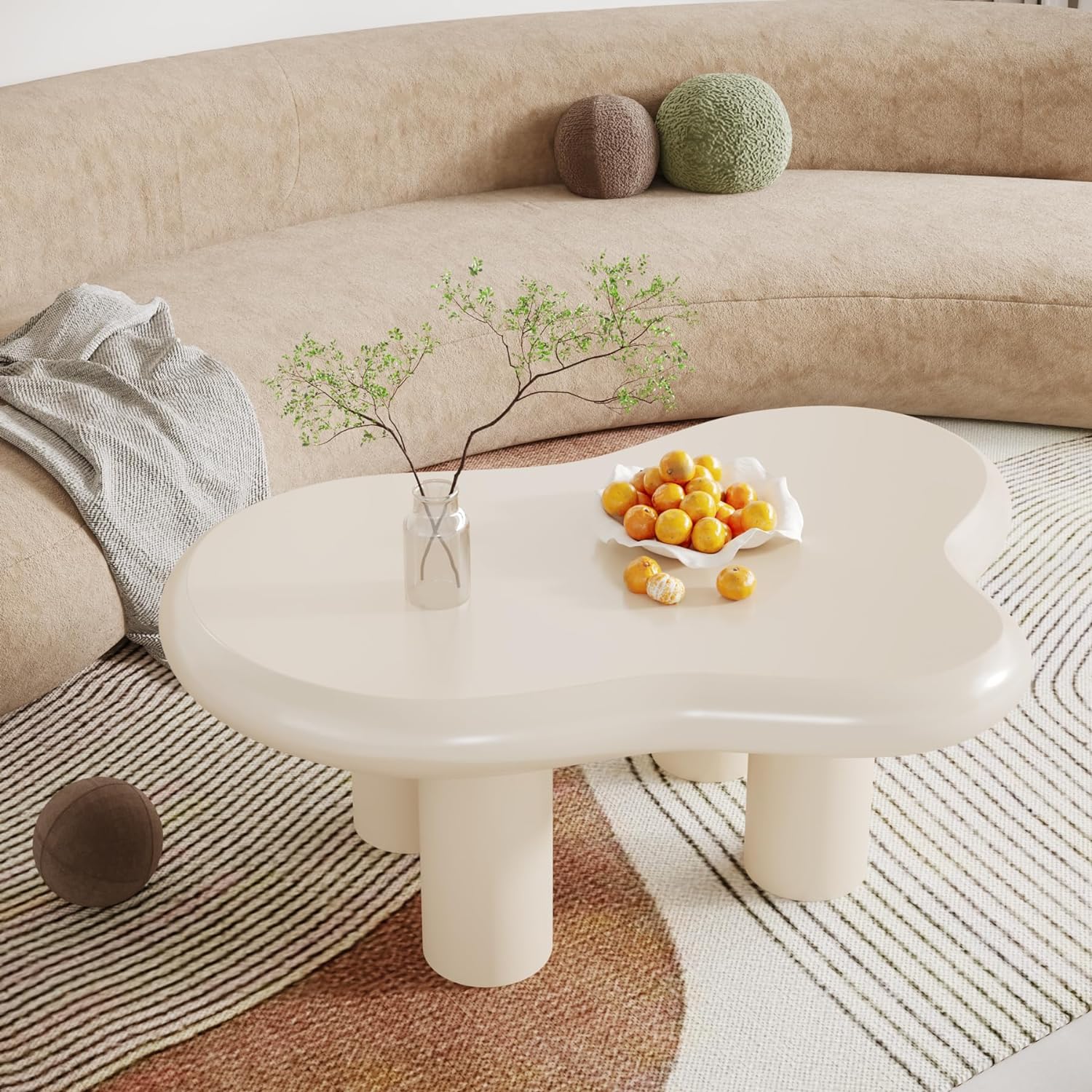 Cloud-Shaped Coffee Table, Modern Center Table with 4 Solid Legs