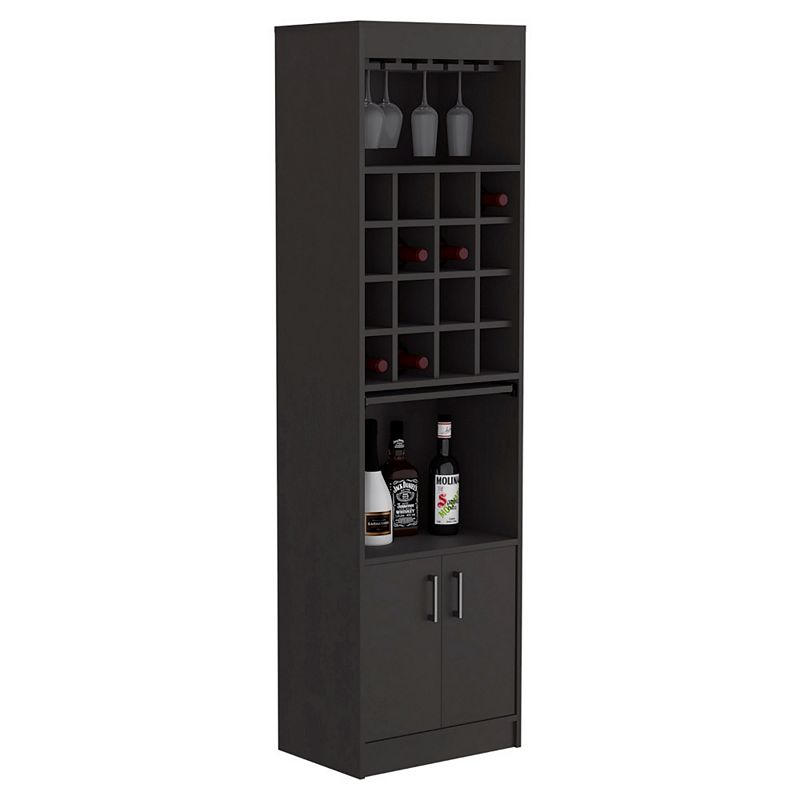 DEPOT E-SHOP Athens Kava Bar Cabinet， 16 Built-in Wine Rack， Two Door Cabinet， Two Shelves， Black