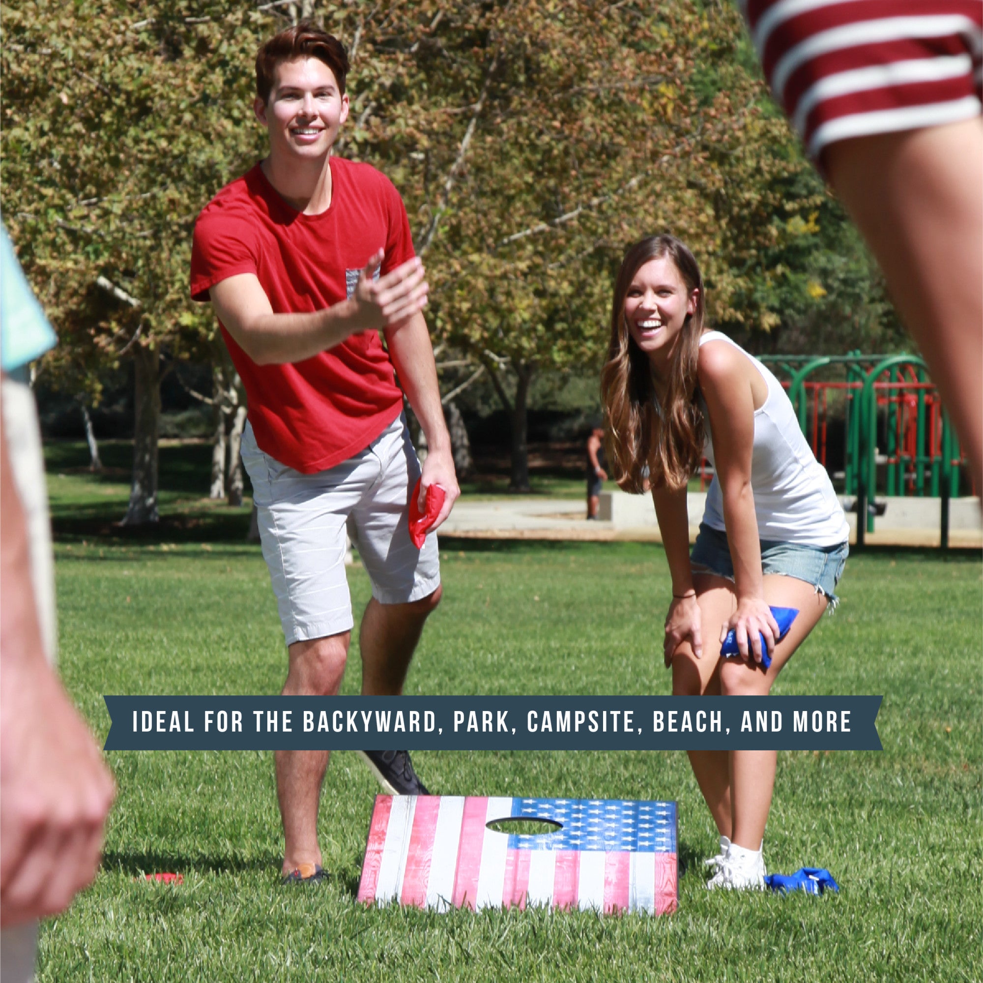 Hammer + Axe Wooden Bean Bag Cornhole Game, USA Edition, Includes 8 Bean Bags, two 3'x2' Boards