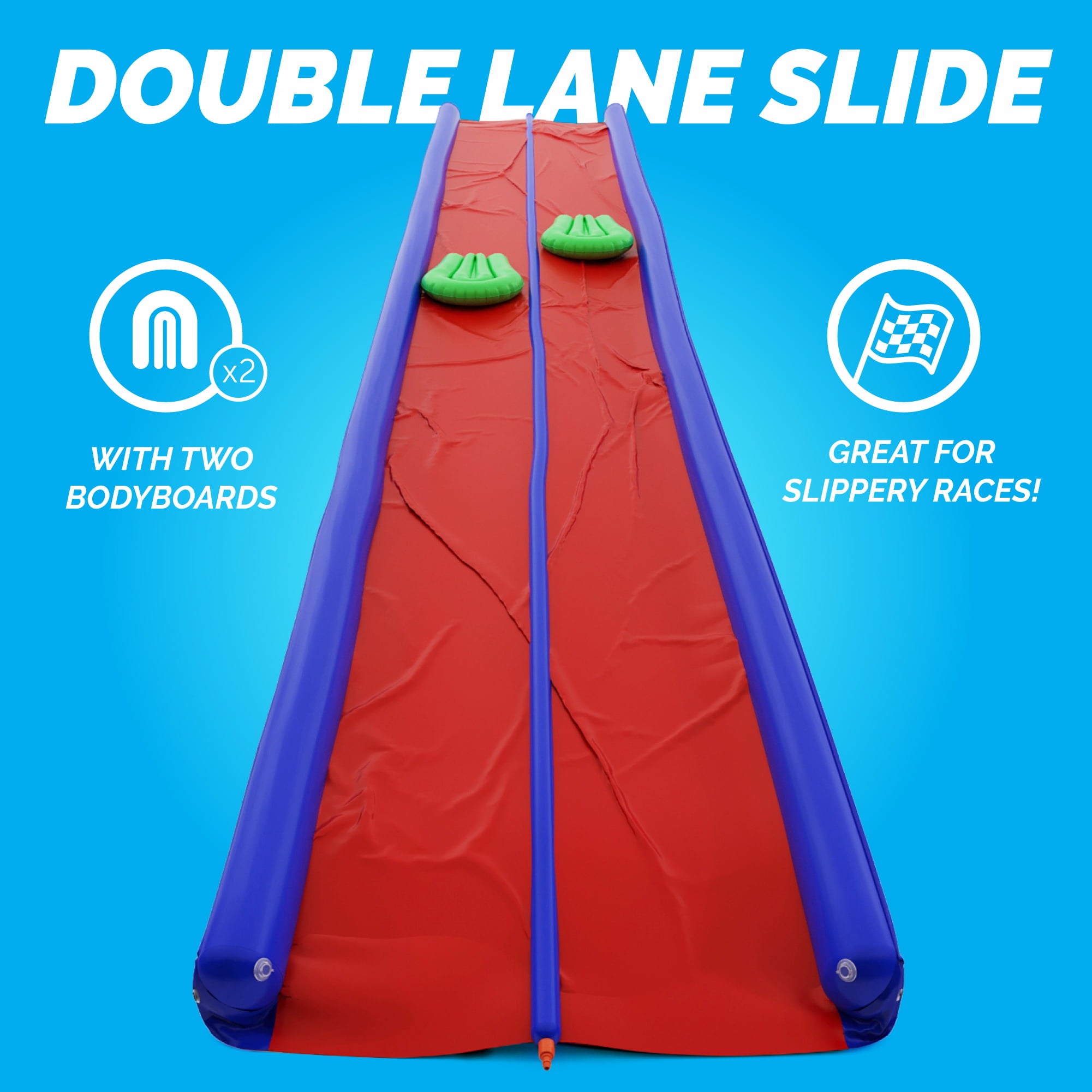 Stargo Double Lawn Slide Water Spraying Slip and Slide， Giant Backyard 25 feet Slide with 2 Inflatable Sliding Body Boards and Built in Sprinkler， Outdoor Wet Summer Fun or Snow Sledge