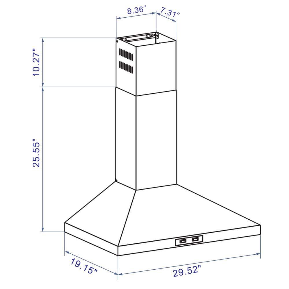 Winflo 30 in Convertible Wall Mount Range Hood in Stainless Steel with Mesh Filter and Stainless Steel Panel