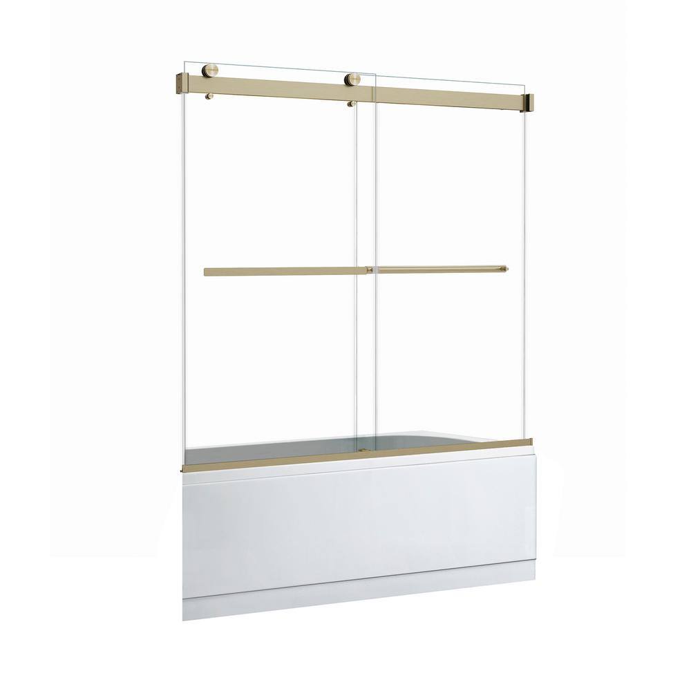 Altair Marcelo 60 in. W x 58 in. H Sliding Frameless Tub Door in Brushed Gold Finish with Clear Glass TS80160-BP-BG