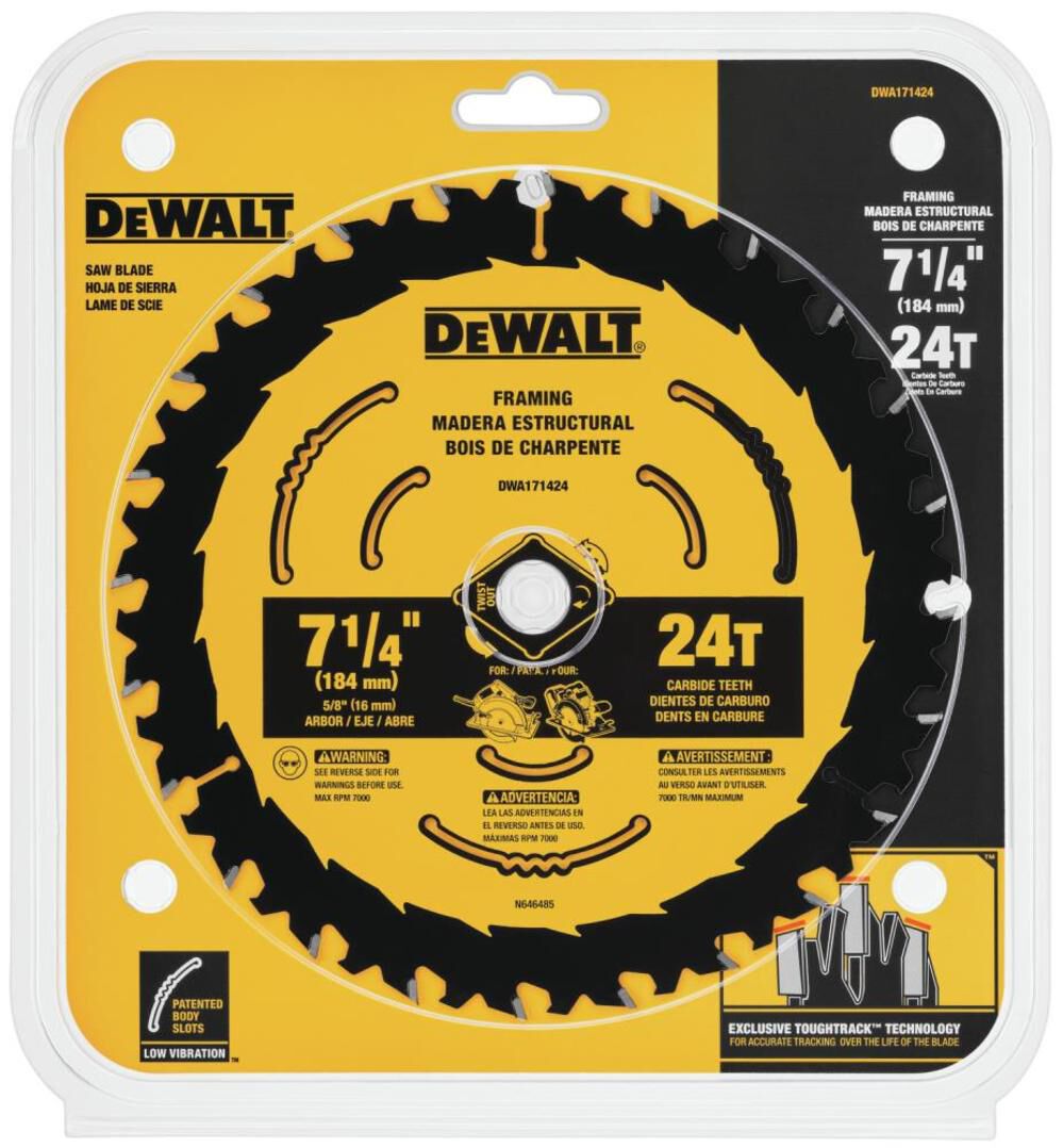 DW 7-1/4-in 24T Saw Blade with ToughTrack tooth design DWA171424 from DW