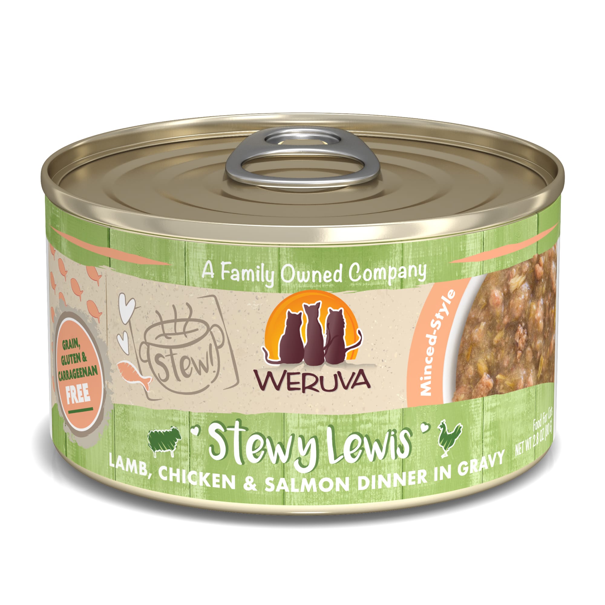 Weruva Stew! Stewy Lewis Lamb， Chicken  Salmon Dinner in Gravy Wet Cat Food， 2.8 oz.， Case of 12