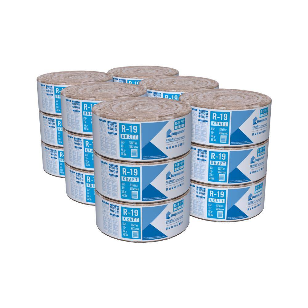 Knauf Insulation R-19 EcoRoll Kraft Faced Fiberglass Insulation Roll 6-14 in. x 15 in. x 39.16 ft. (18-Rolls) 690977