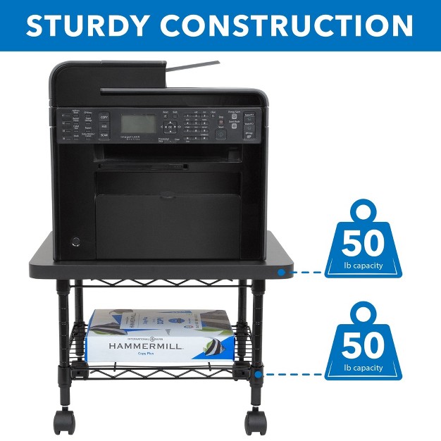 Mount it Under Desk Printer Stand With Wheels Mobile Printer And Fax Cart With Storage Shelf For Office And Home Use 2 Tiers Black