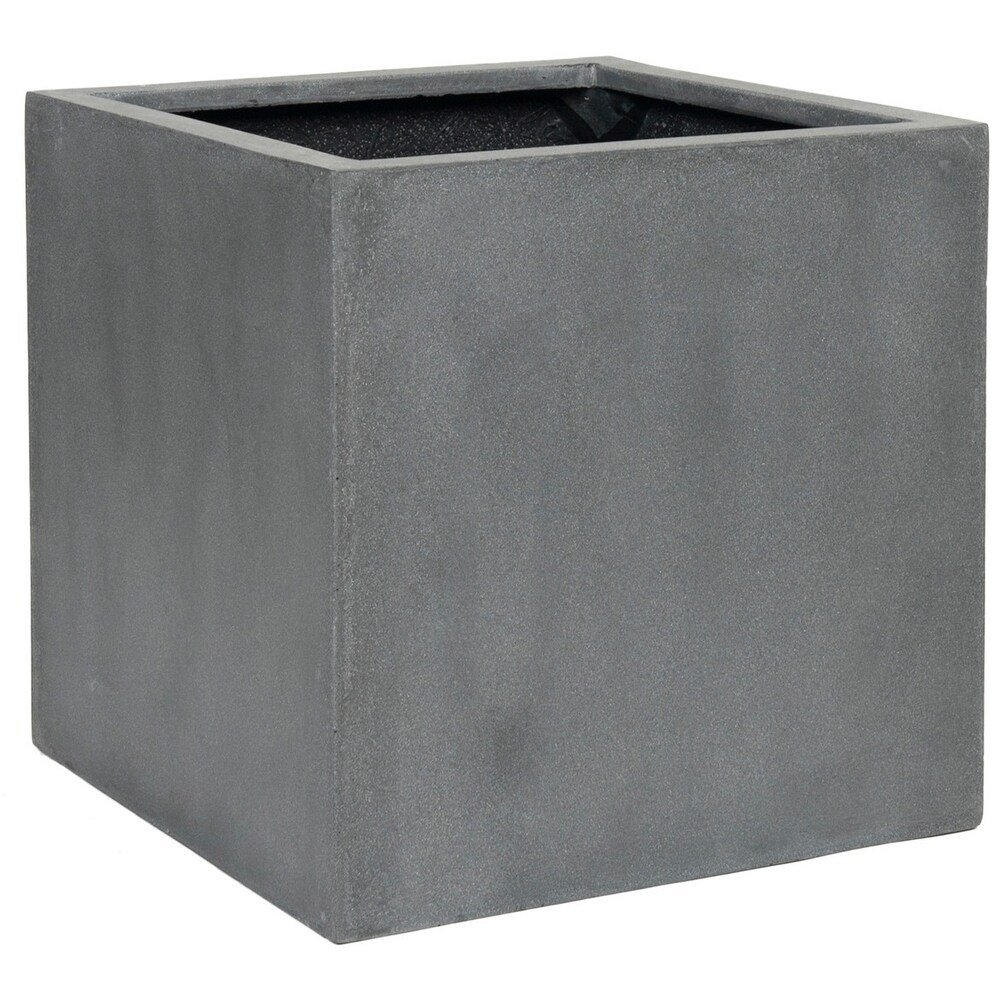 Natural Block Square Planter Pot Indoor Outdoor Fiberstone Planter Box 20 in   Large   20\