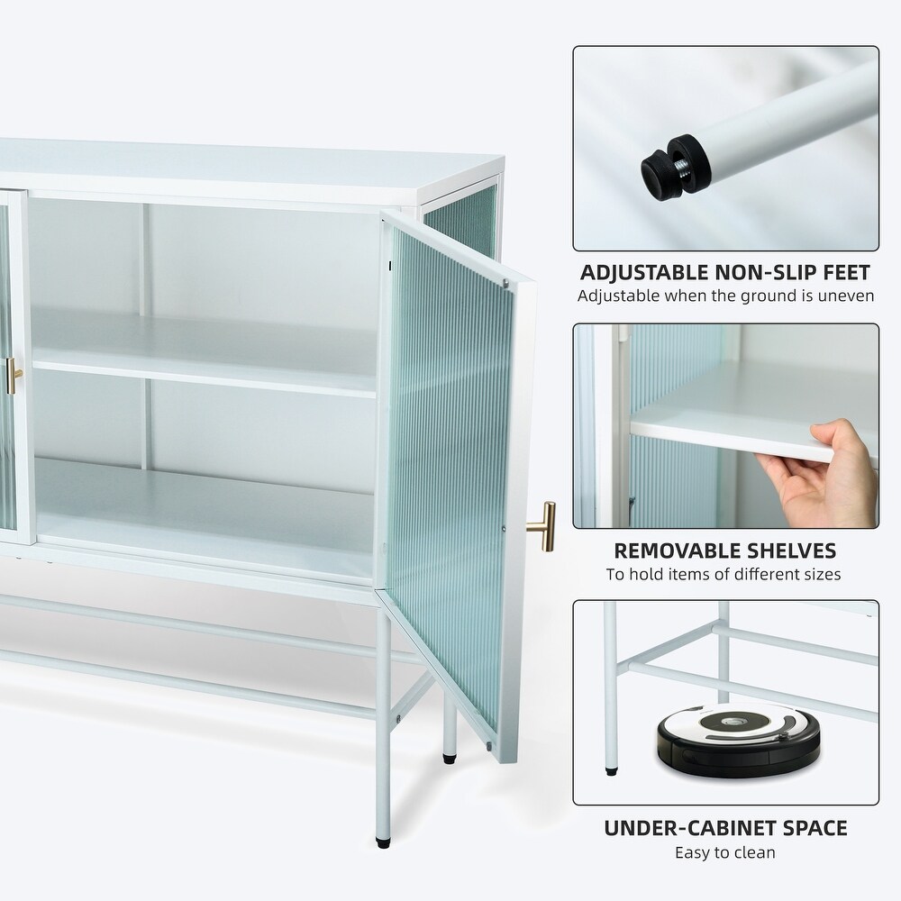 Sideboard Storage Cabinet With Two Fluted Glass Doors