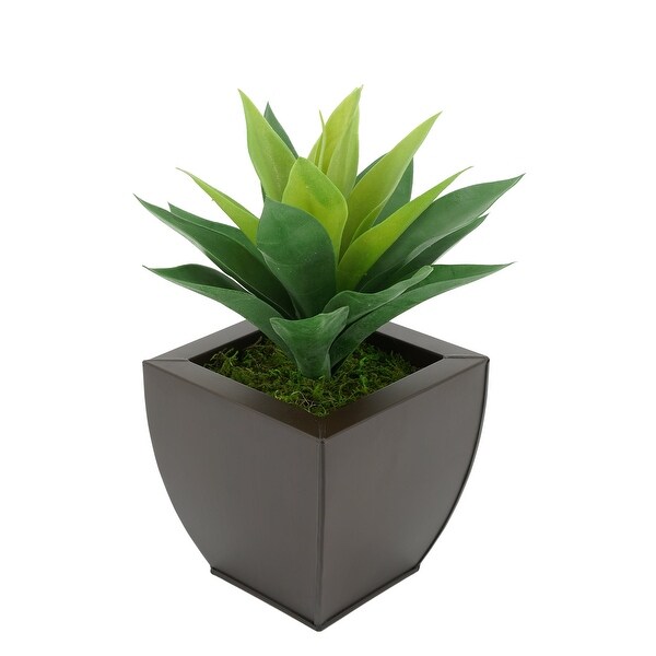 Faux Frosted Light Green Succulent in Tapered Zinc Planter