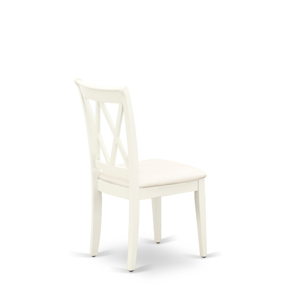 East West Furniture Dining Table Set  A Round Table and Linen Fabric Dining Chairs  Linen White (Pieces   Finish Options)