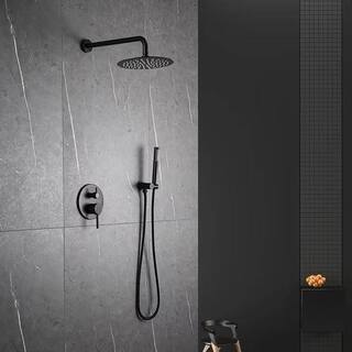 Parrot Uncle Croma Single-Handle 1-Spray High Pressure Handheld Shower and Round Head Shower in Matte Black (Valve Included) JK-RCS81001MB