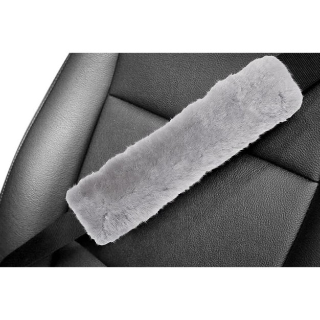 Zone Tech Car Soft Faux Sheepskin Seat Belt Comfortable Shoulder Pad Gray Or Black