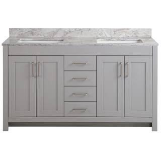 Home Decorators Collection Westcourt 61 in. W x 22 in. D Bath Vanity in Sterling Gray with Stone Effect Vanity Top in Winter Mist with White Sink WT60P2V10-ST