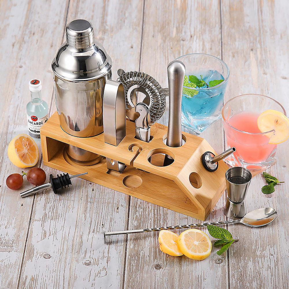 Multicolor 750ml 10pcs Bar Cocktail Set Drink Making Shaker Kit Stainless Mixer Making Gift With Bamboo Rack