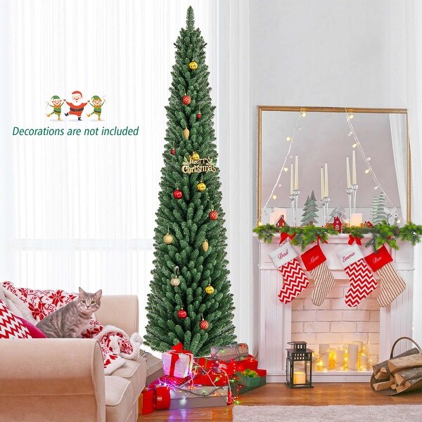 Costway 5/6/7/8 FT Pencil Christmas Tree Artificial Xmas Tree with