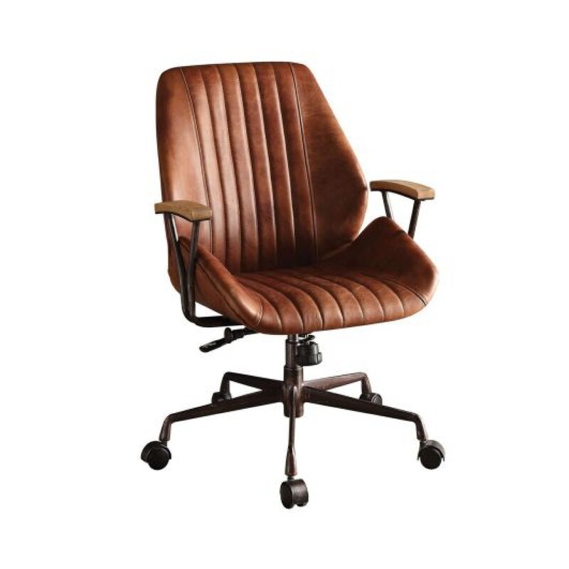 Adjustable Height rolling chair Brown task chair Leather executive chair