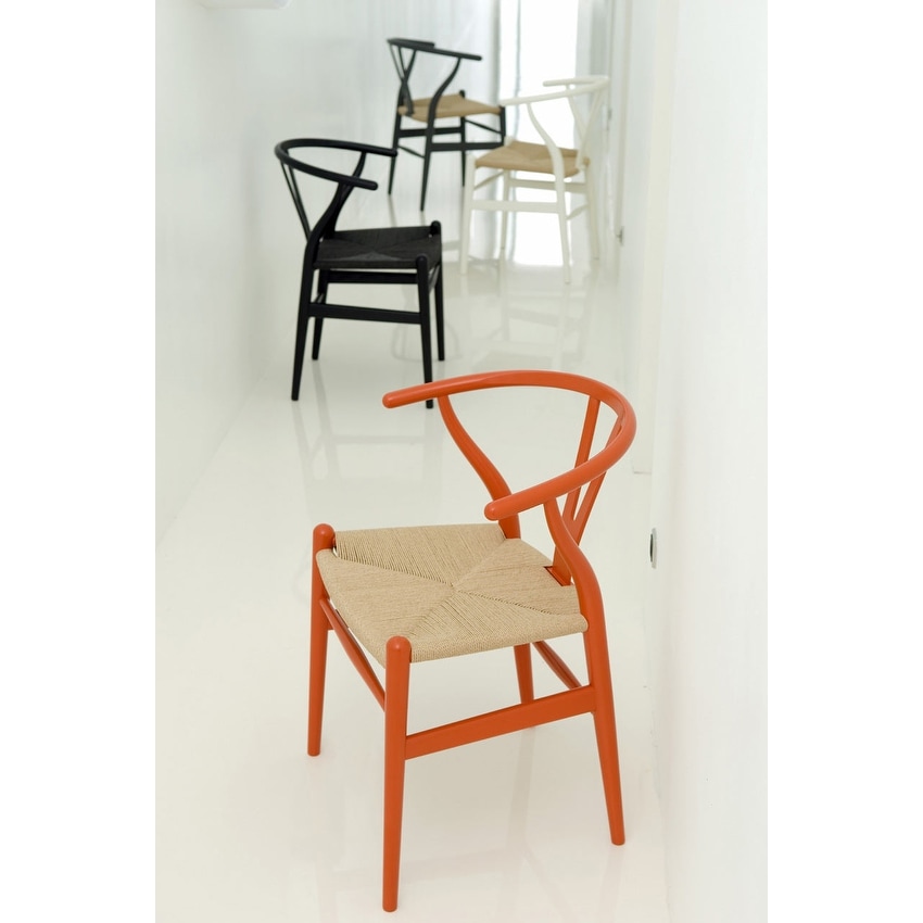 Set of 2 Modern Wood Elbow Chair Y Back For Kitchen Dining Room With Woven Wish Bone Seat Bedroom Restaurant Kitchen