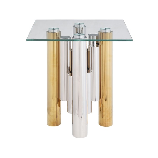 Stainless Steel Glass End Table with Clear Tempered Glass (Set of 1)