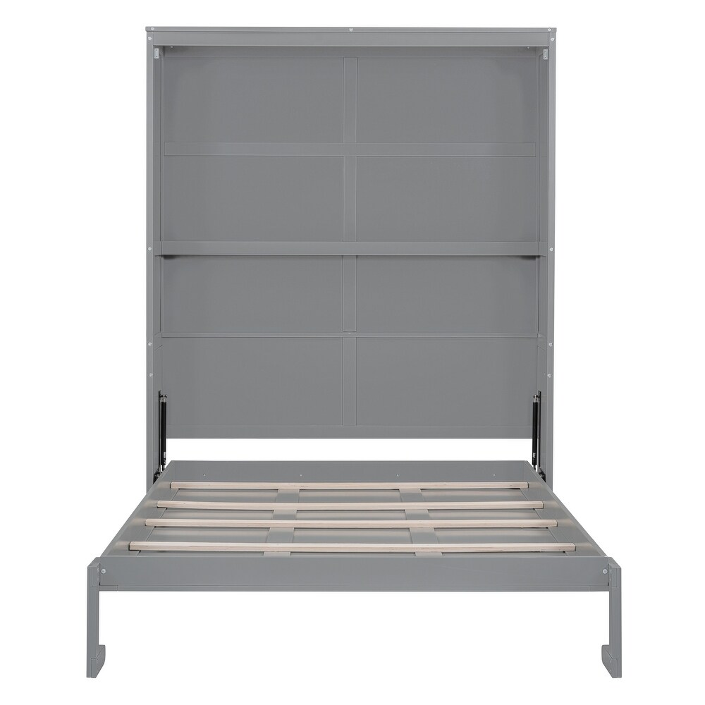 Apartment Murphy Bed Queen Size Cabinet Wall Bed with Shelves Dual Piston Metal Folding Mechanism Designed Murphy Bed  Grey