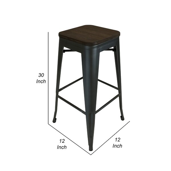 Gene 30 Inch Bar Stool with Industrial Style Wood Seat， Black Metal Frame