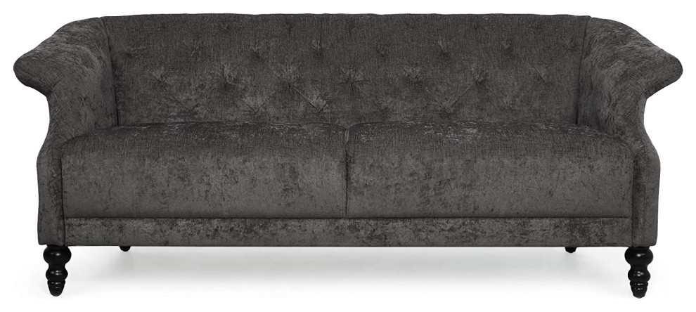 Contemporary Sofa  Unique Design With Diamond Tufted Backrest  Dark Charcoal   Modern   Loveseats   by Decorn  Houzz