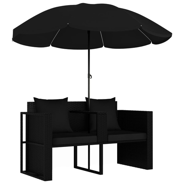 vidaXL Patio Bed with Parasol Poly Rattan Black