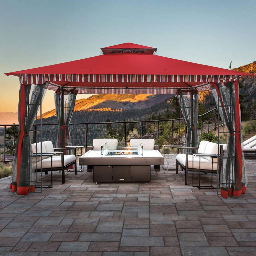 JOYSIDE 13 ft x 11 ft Red Steel Outdoor Patio Gazebo with Mosquito Netting