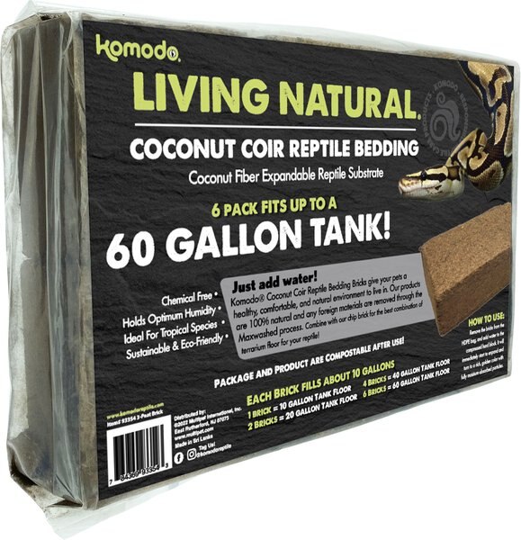 Komodo Coir Peat Reptile Bedding， Brown， 6-gal， 6 count，