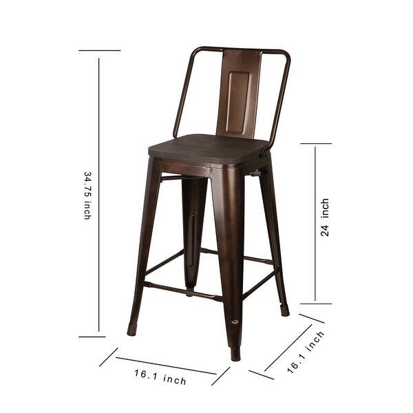 24 inch High Back Metal Stool with Dark Wooden Seat-Set of 4