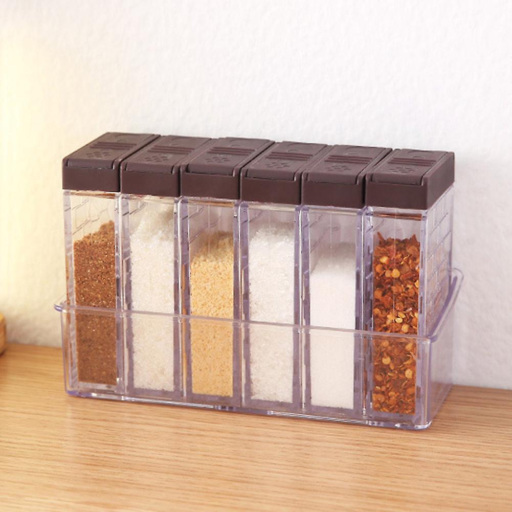 6Pcs Transparent Seasoning Container Salt Spice Jar Condiment Storage Bottle Box(Coffee)