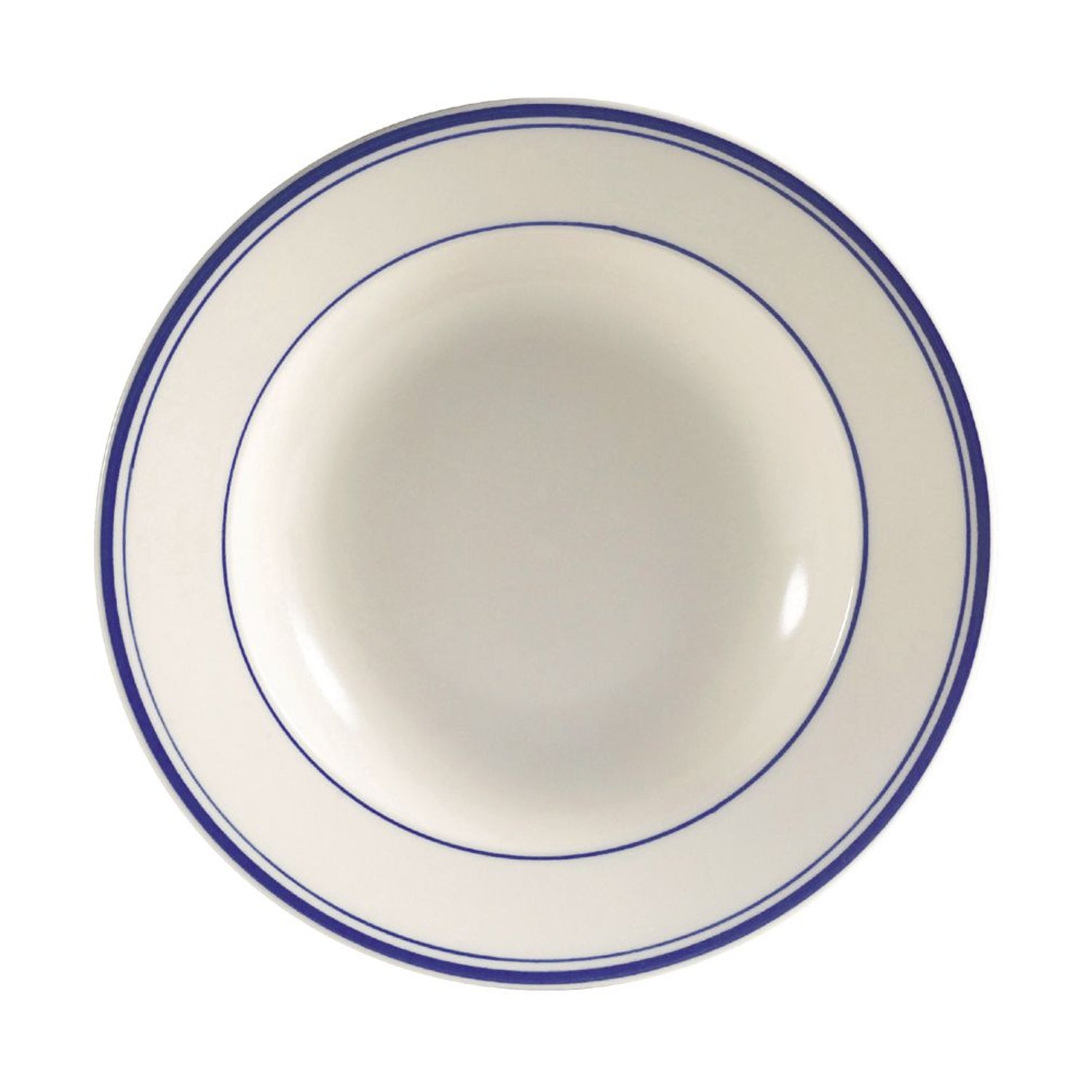 Blue Line， Pasta Bowl 30 Oz. 12-3/4Dia. X 2H， Stoneware， American White， Blue Rim