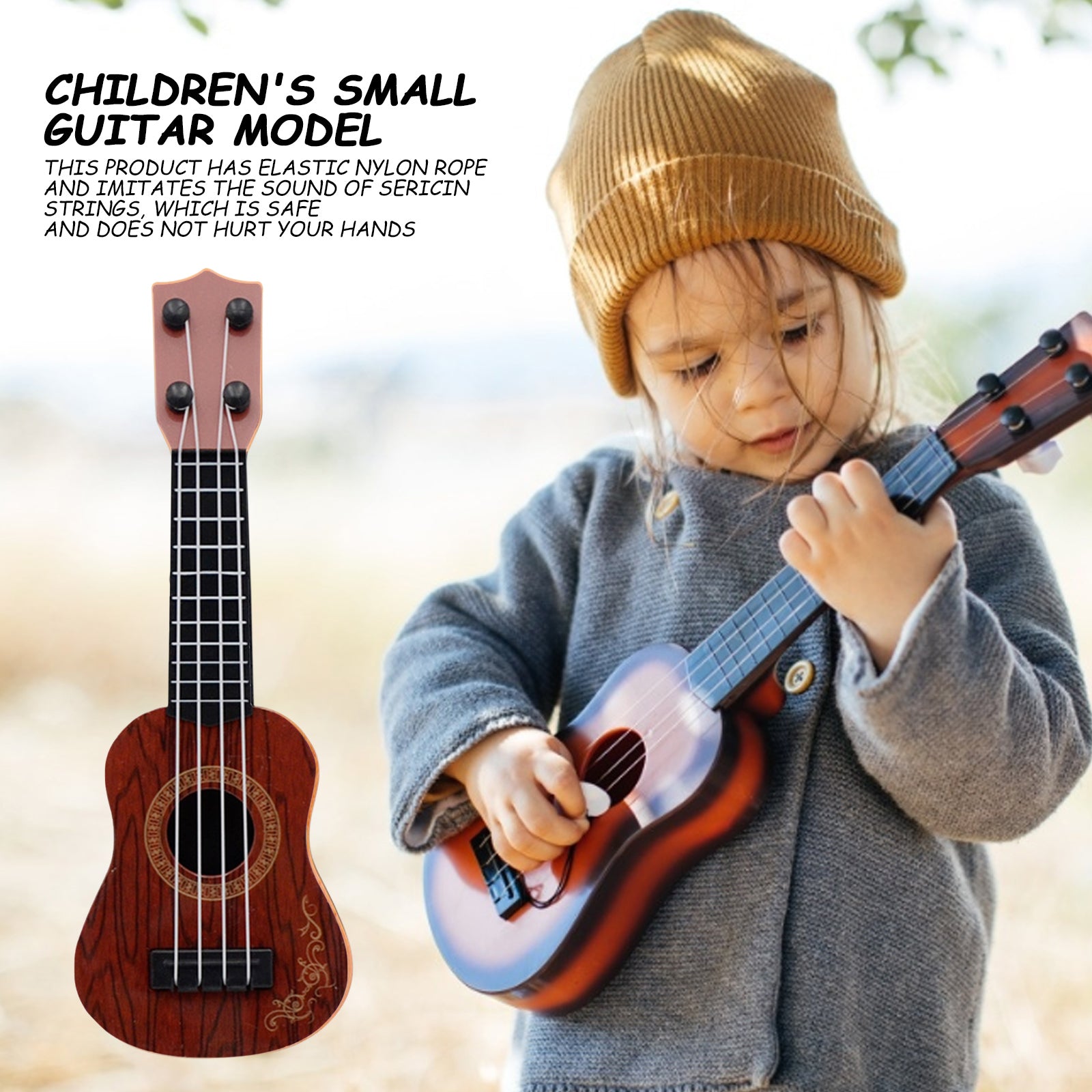 Kids Toy Ukulele Guitar for Toddler， 4 Strings Musical Instruments Educational Toys (Brown)