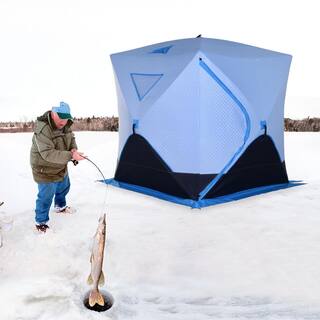 Outsunny Portable 2-4 Person Pop-Up Ice Shelter Insulated Ice Fishing Tent with Ventilation Windows and Carry Bag AB1-003